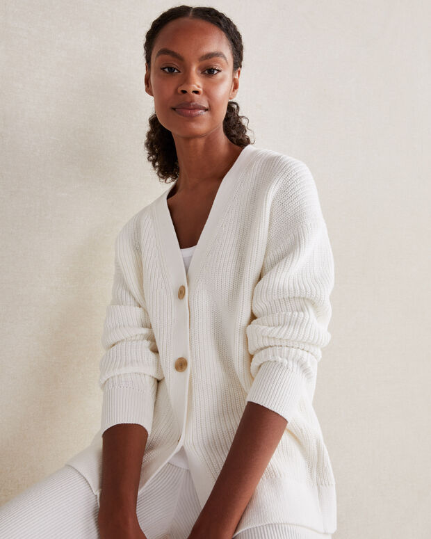 Zoe Cotton Shaker-Stitch Cardigan