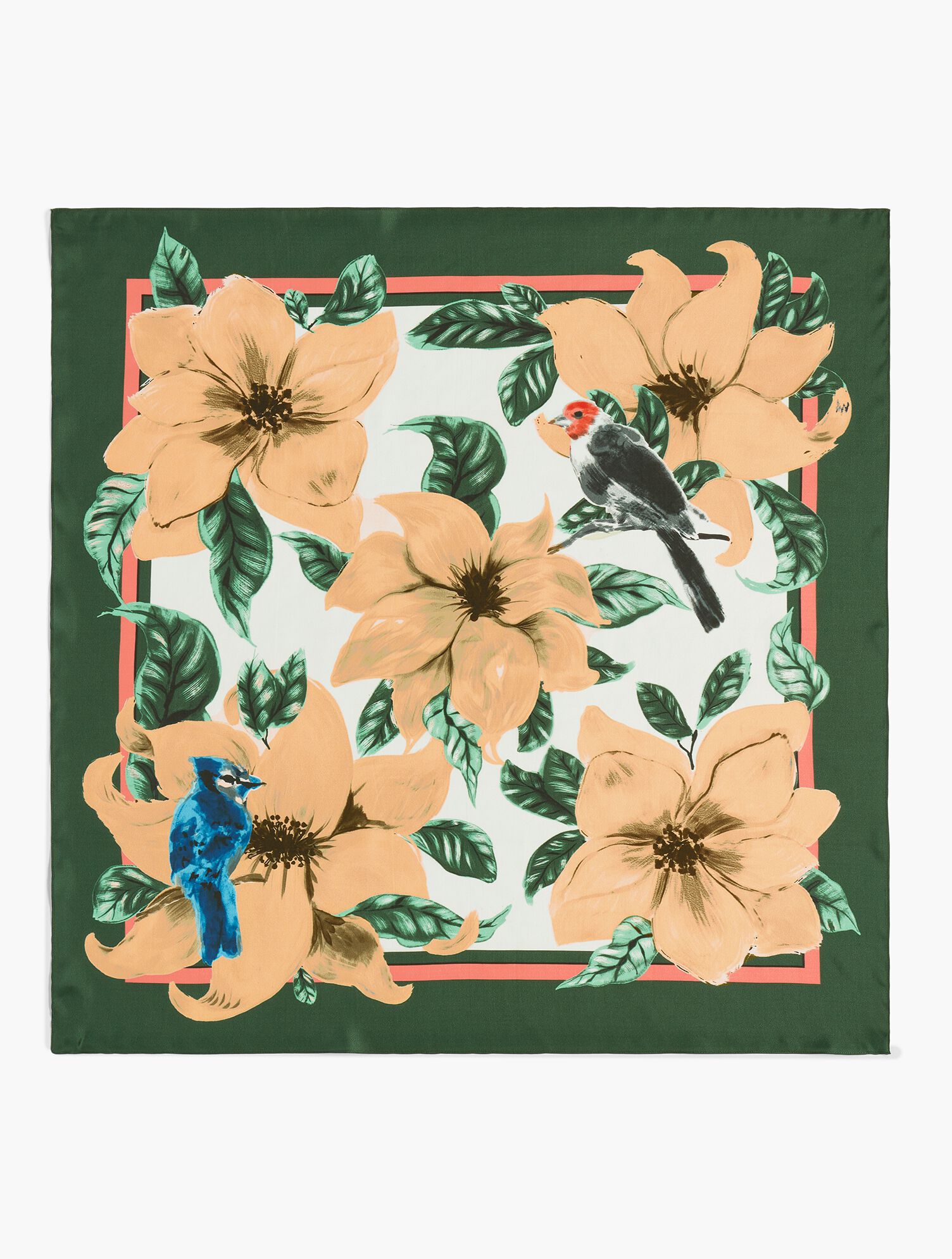 Floral and Birds Silk Scarf