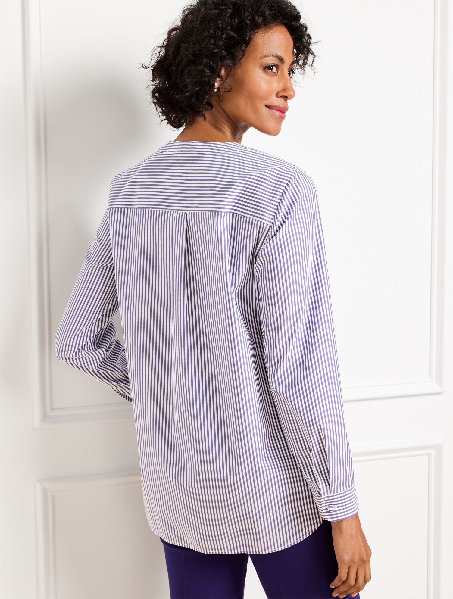 Talbots Tunic Non-Iron Band Collar Tunic - Dreamy Stripe | Talbots