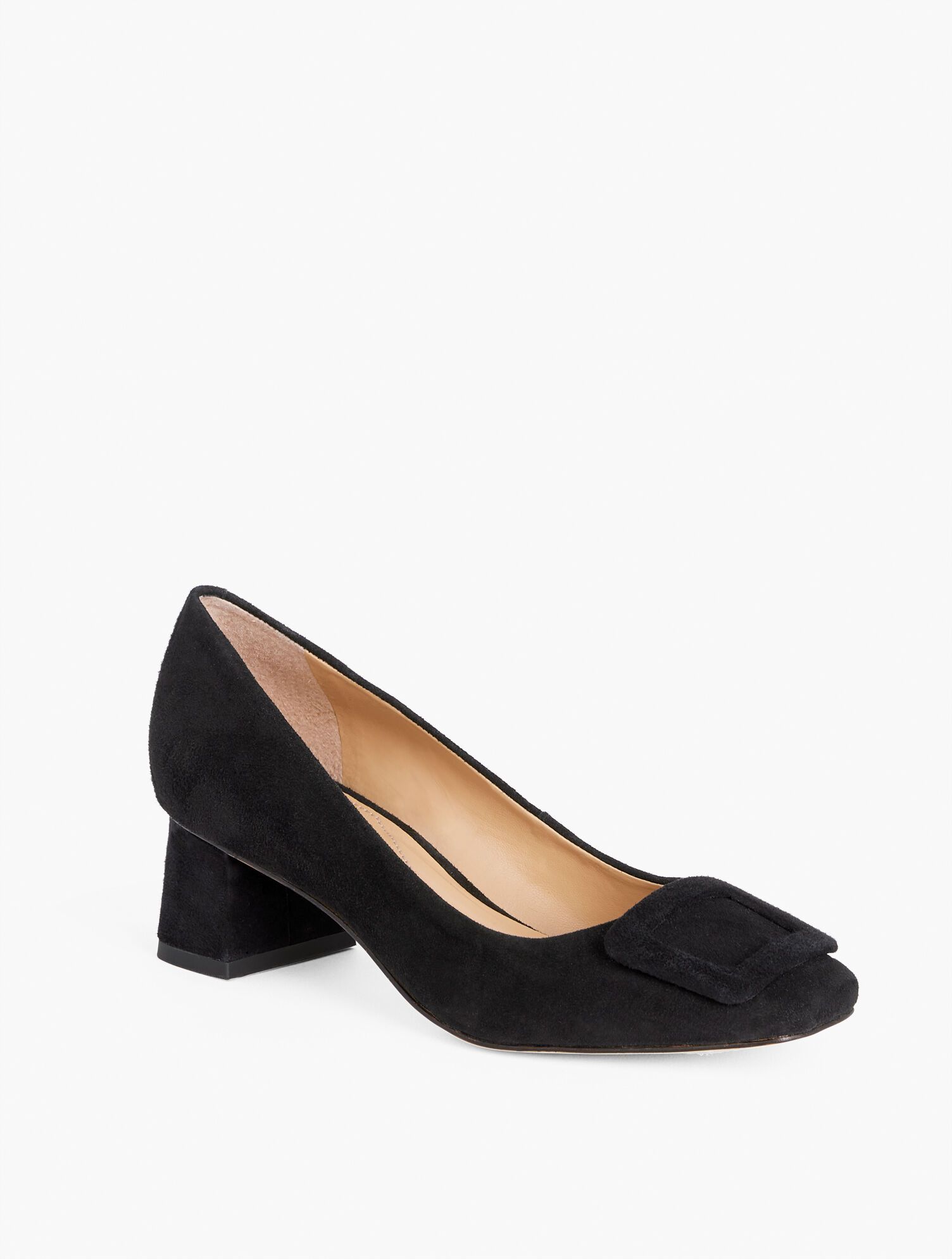 Carlye Buckle Block Heel Pumps - Suede