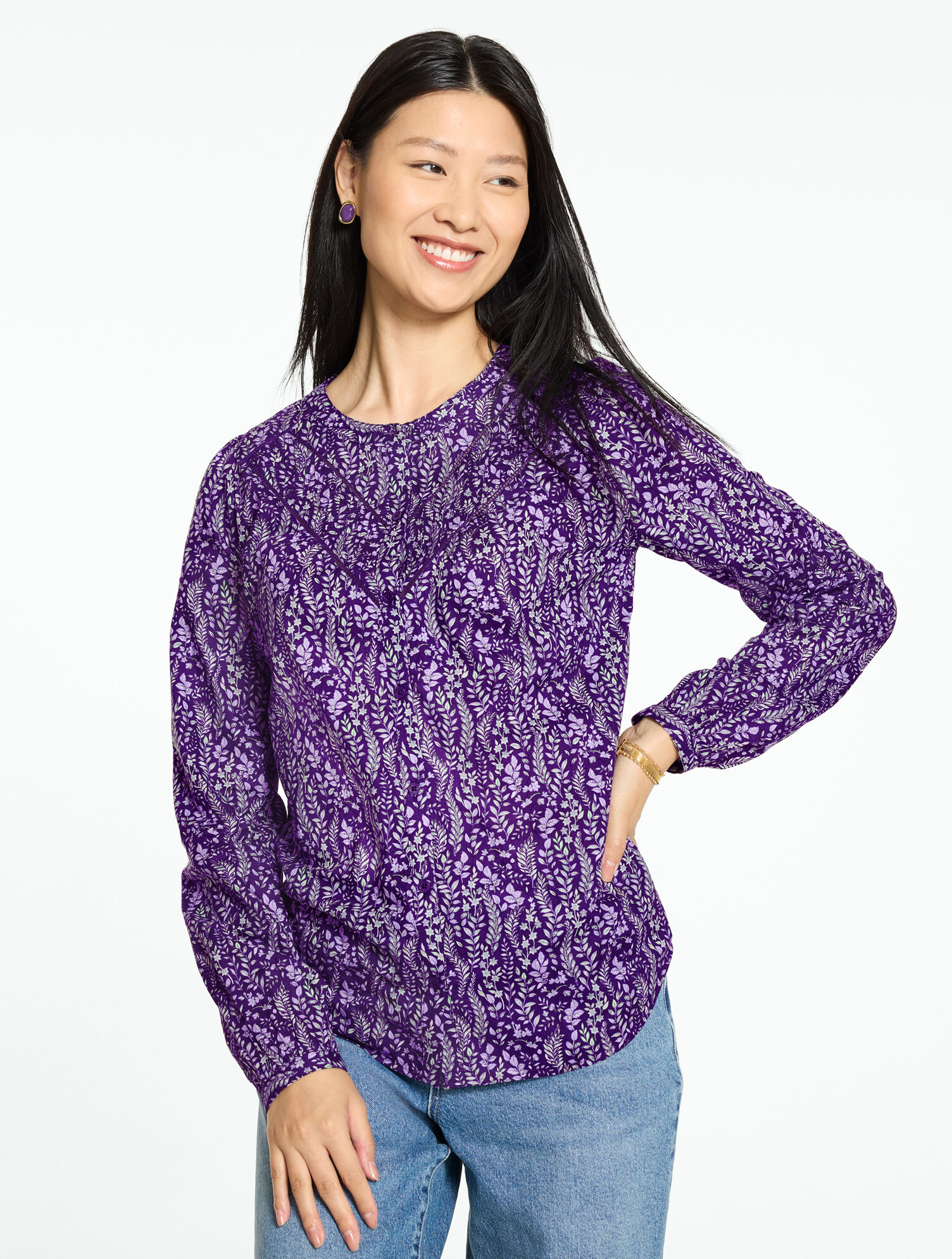 Foliage Fresco Band Collar Top