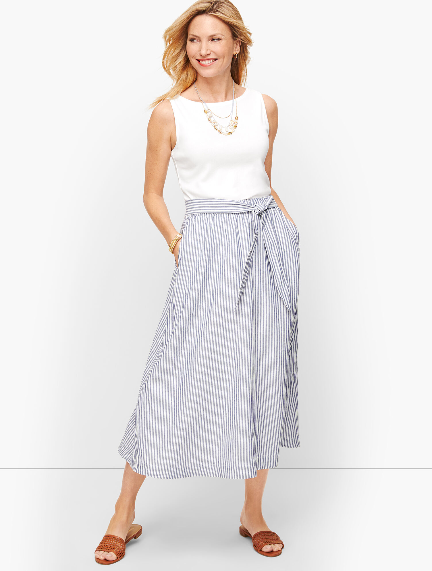 Candy Stripe Linen Midi Skirt | Talbots