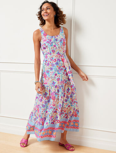 Charming Floral Belted Voile Maxi Dress