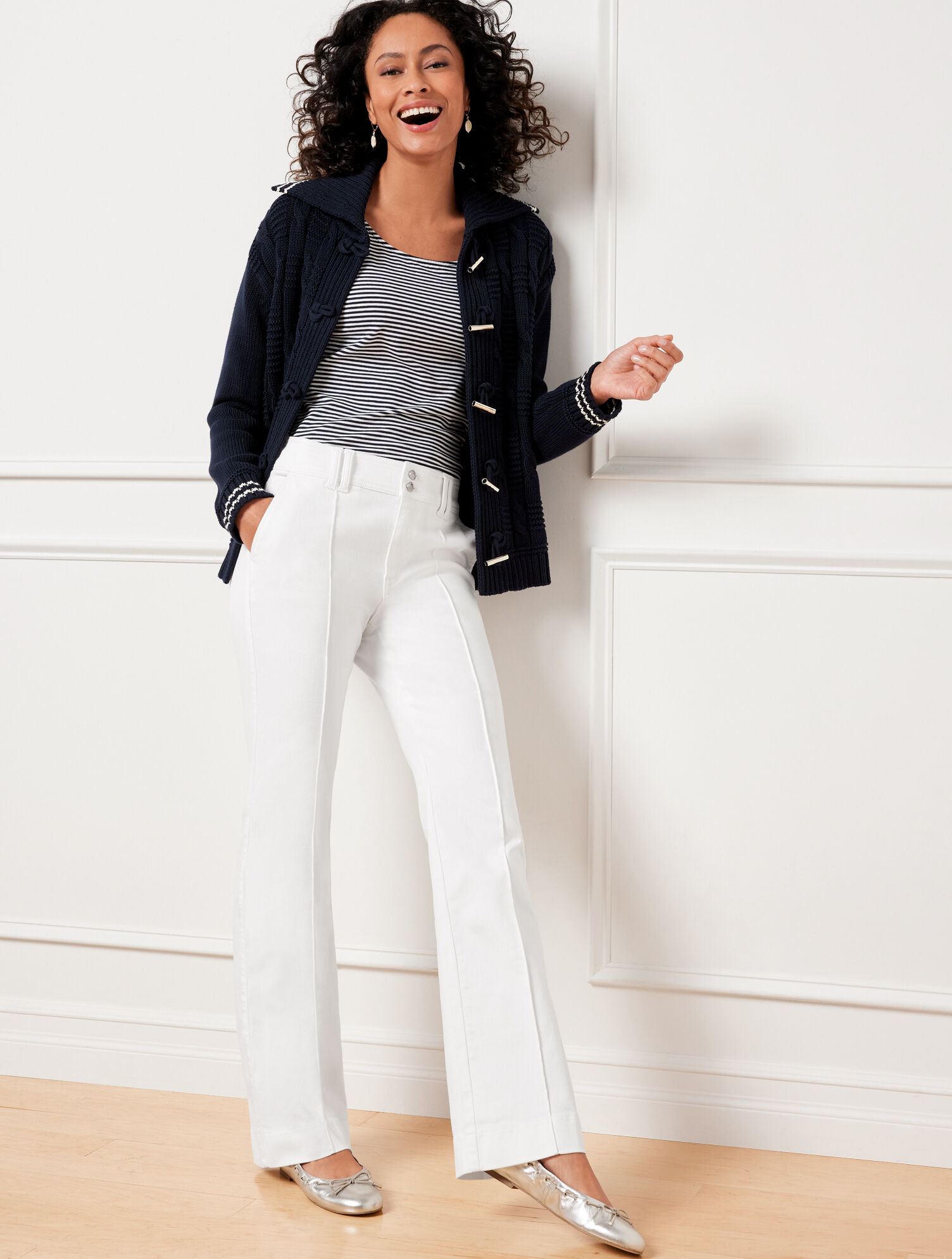 Flare Leg Pintuck Jeans - White | Talbots