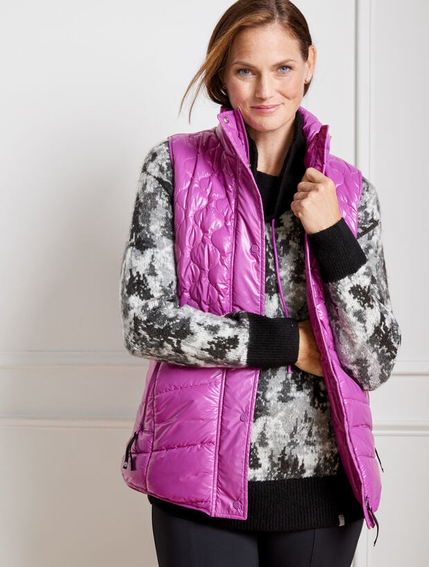 High Shine High-Low Hem Quilted Puffer Vest