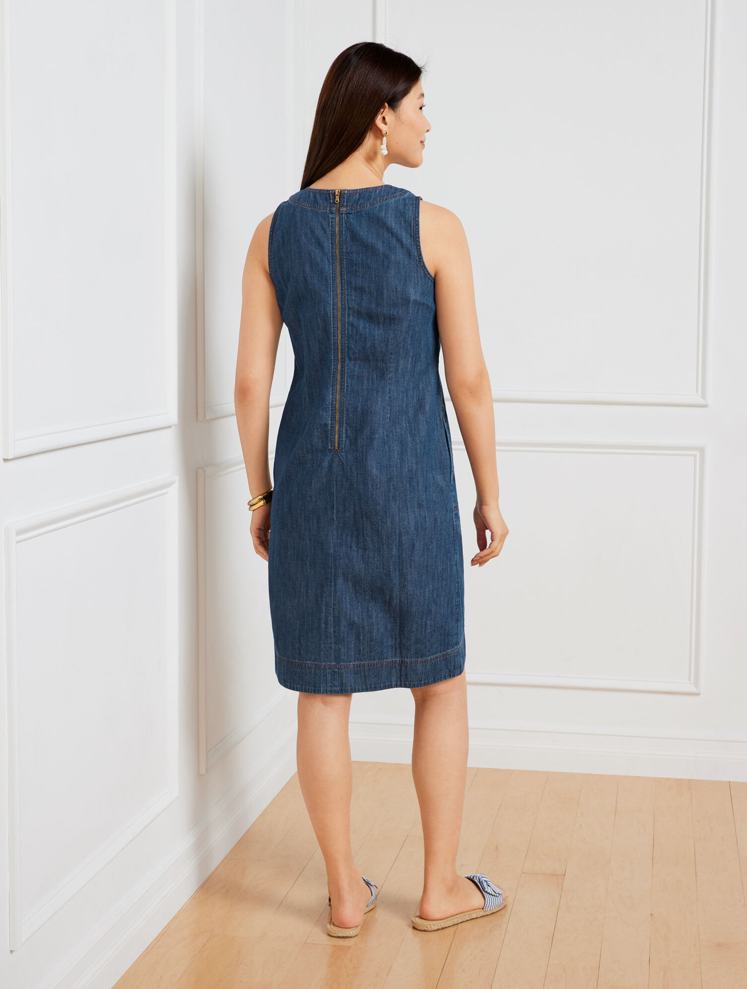 Denim Lace Up Shift Dress