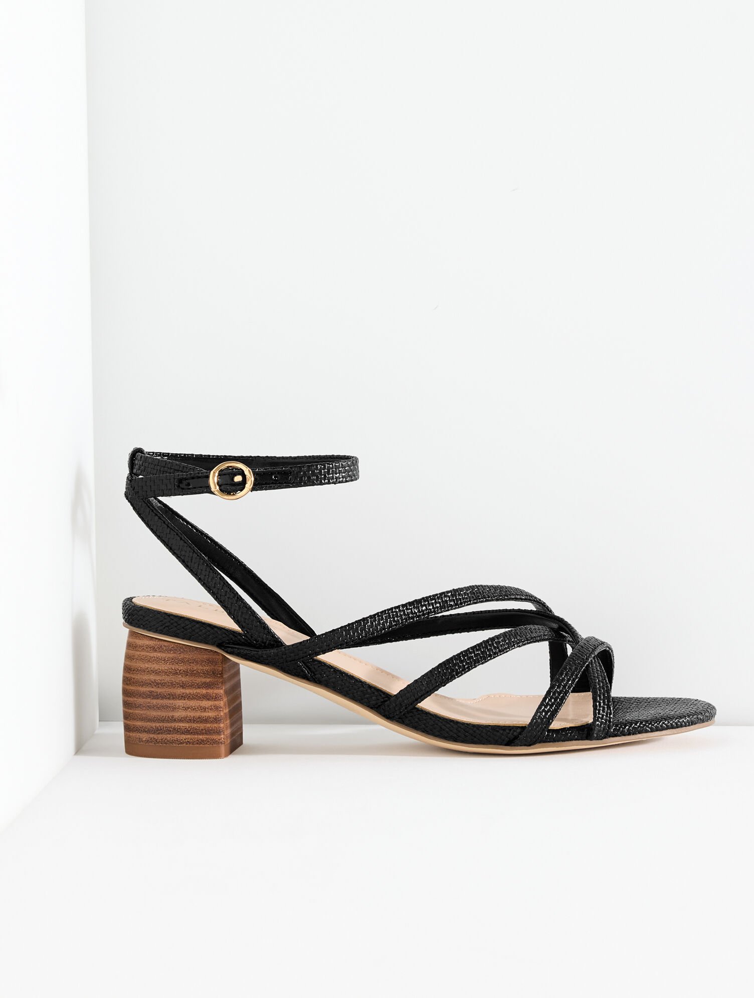 Lina Strappy Block Heel Sandals - Shimmer Raffia