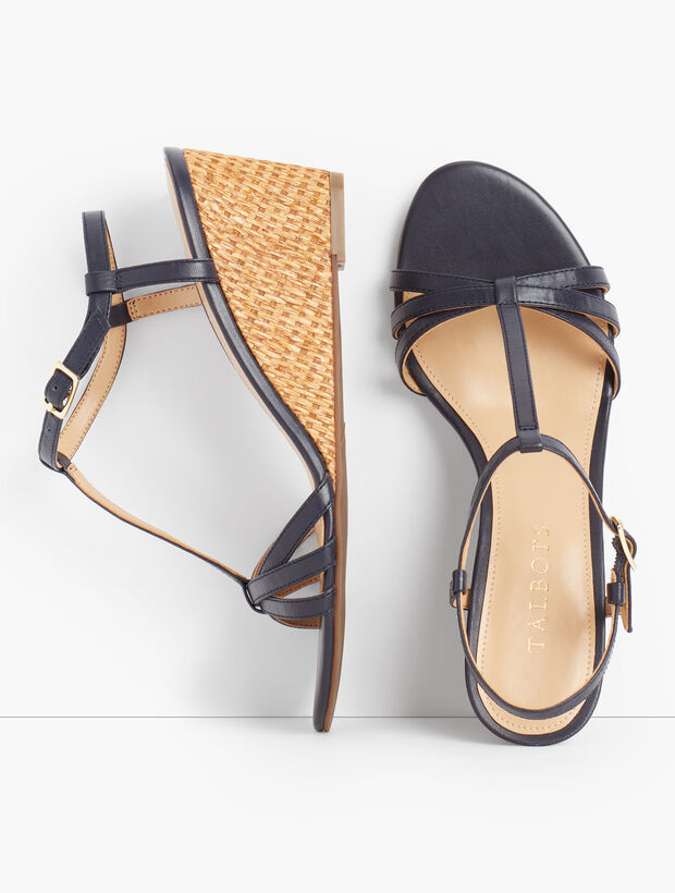 Royce T-Strap Woven Wedges - Nappa Leather