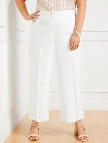 Plus Exclusive Classic Linen Wide Crop Pants - White