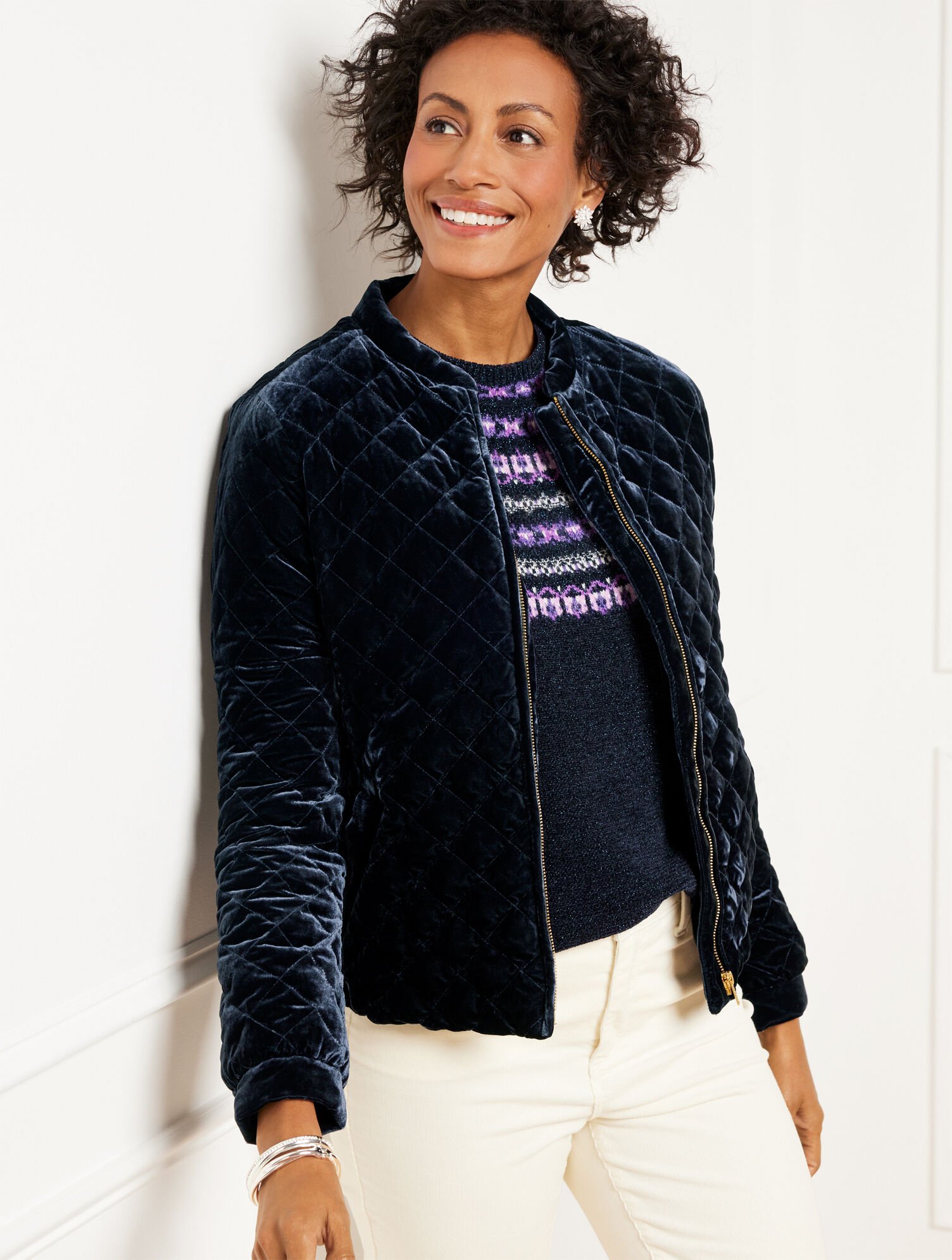 Velvet Quilted Bomber Jacket Talbots