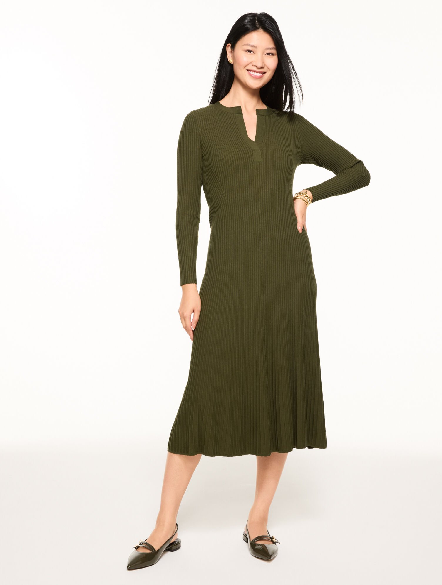 Fit &amp; Flare Ribbed Midi Dress