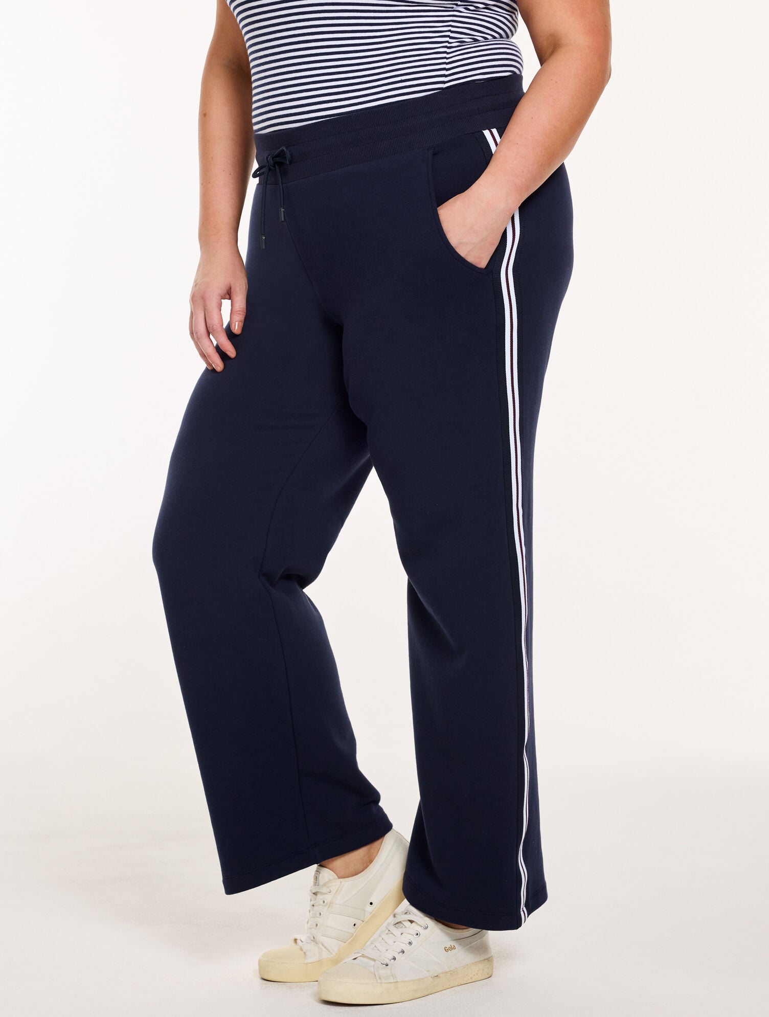 Cozy Fleece Wide Leg Pants - Side Stripe
