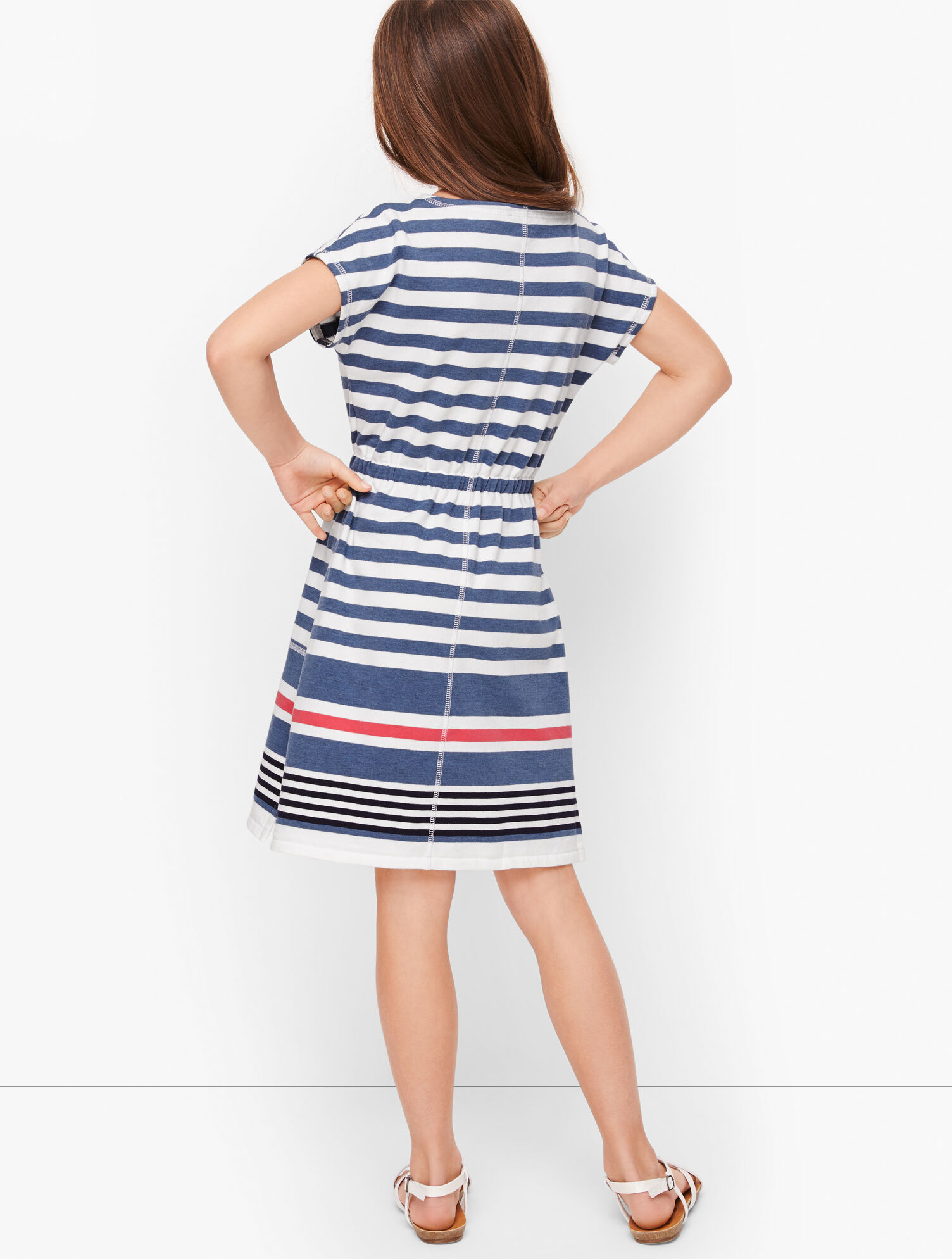 Girls Anchor Stripe Drawstring Waist Dress