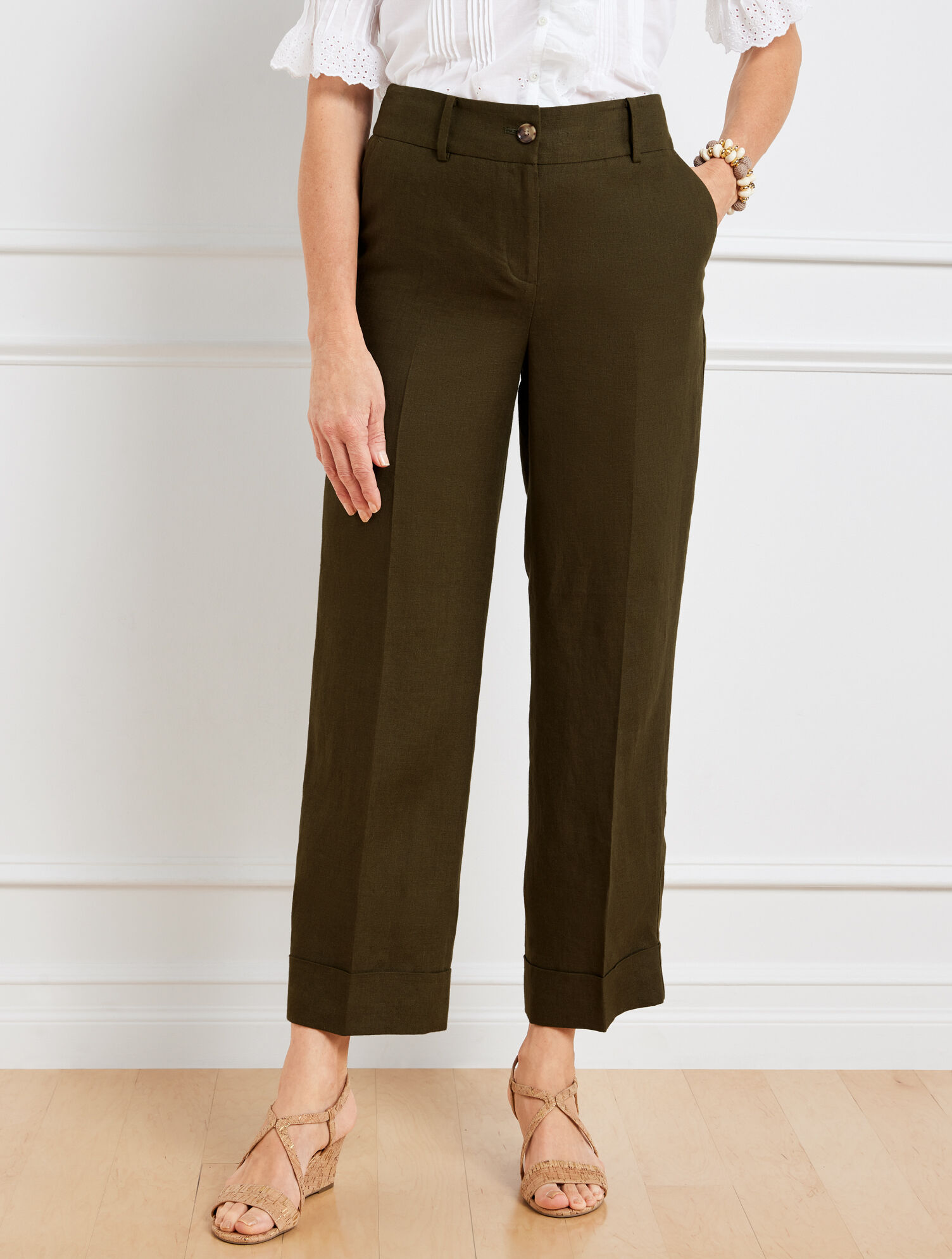 Slim Wide Ankle Cuff Linen Pants - image 3
