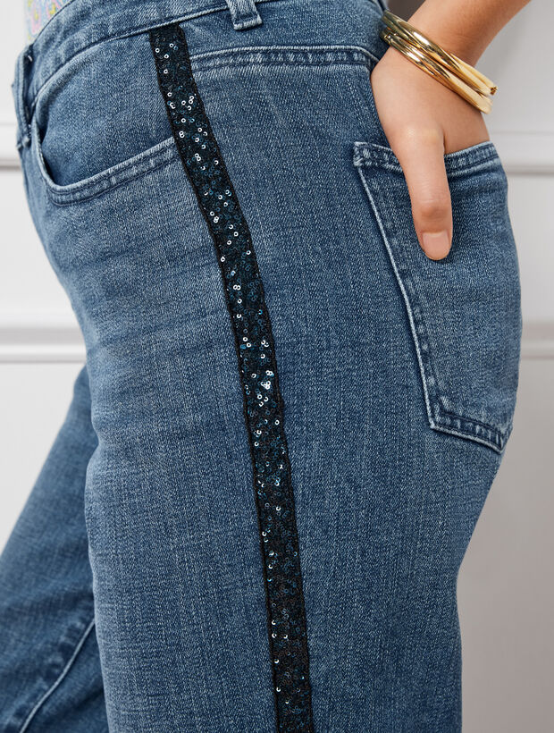 Sequin Stripe Straight Leg Jeans - Stardust Wash | Talbots