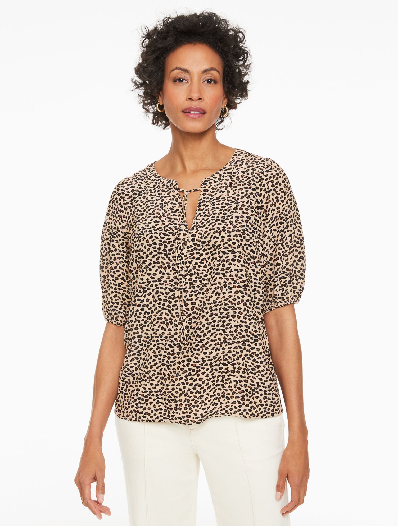 Tie Neck Top - Tricolor Cheetah
