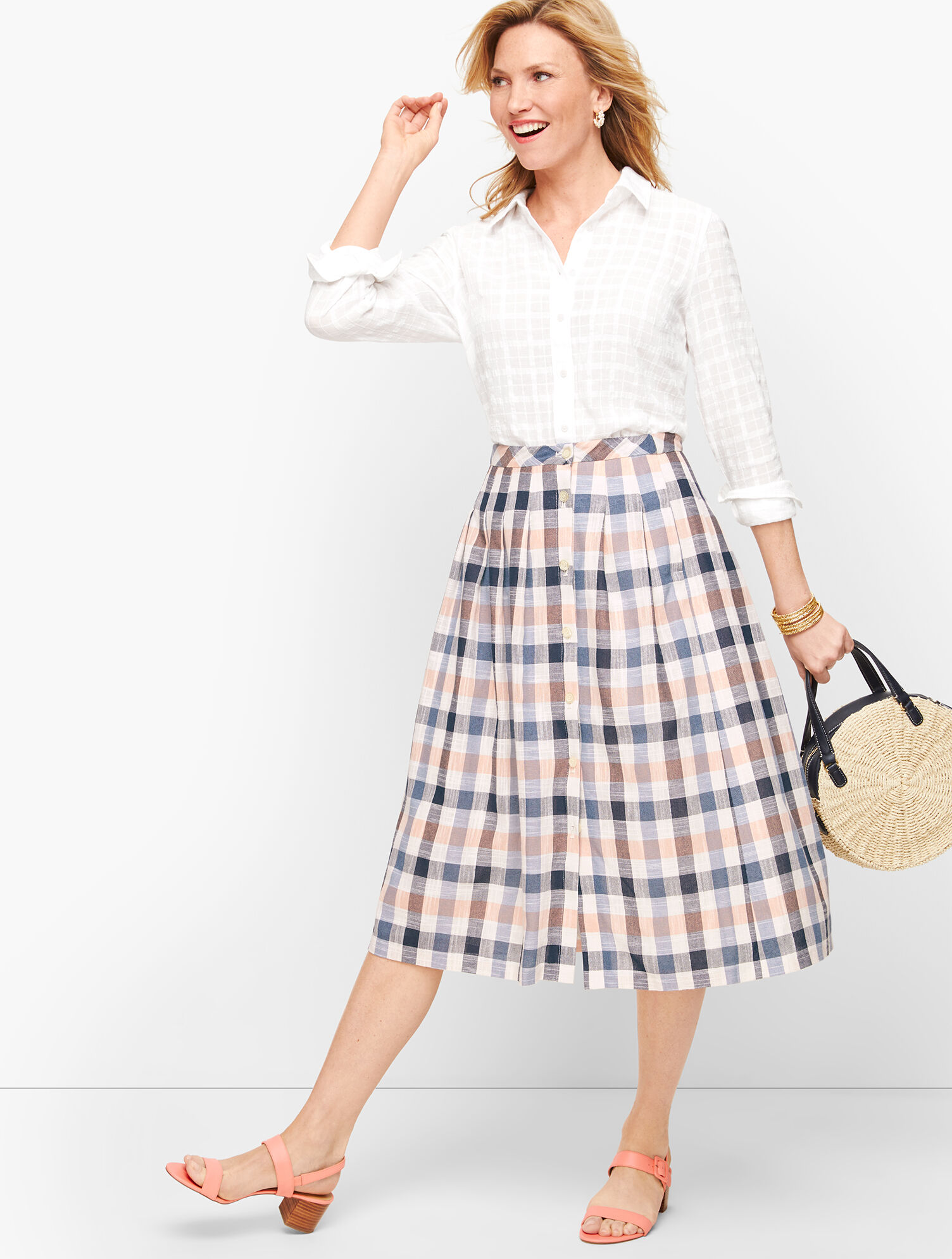 Vivid Plaid Button Front Midi Skirt