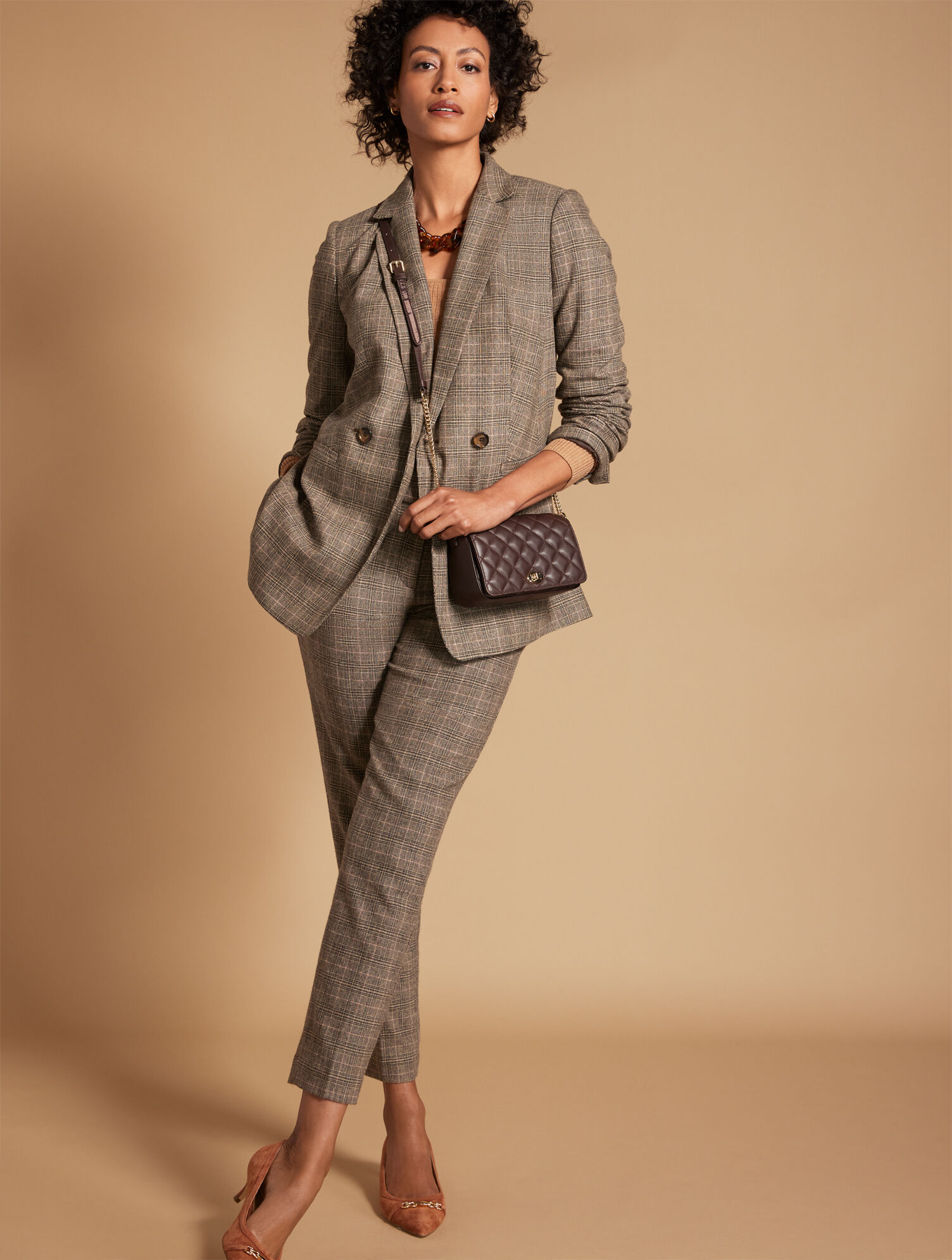 Italian Wool Blend Tapered Ankle Pants - Glen Plaid