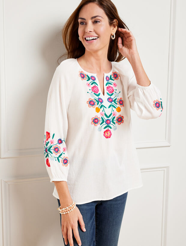 Embroidered Gauze Top | Talbots