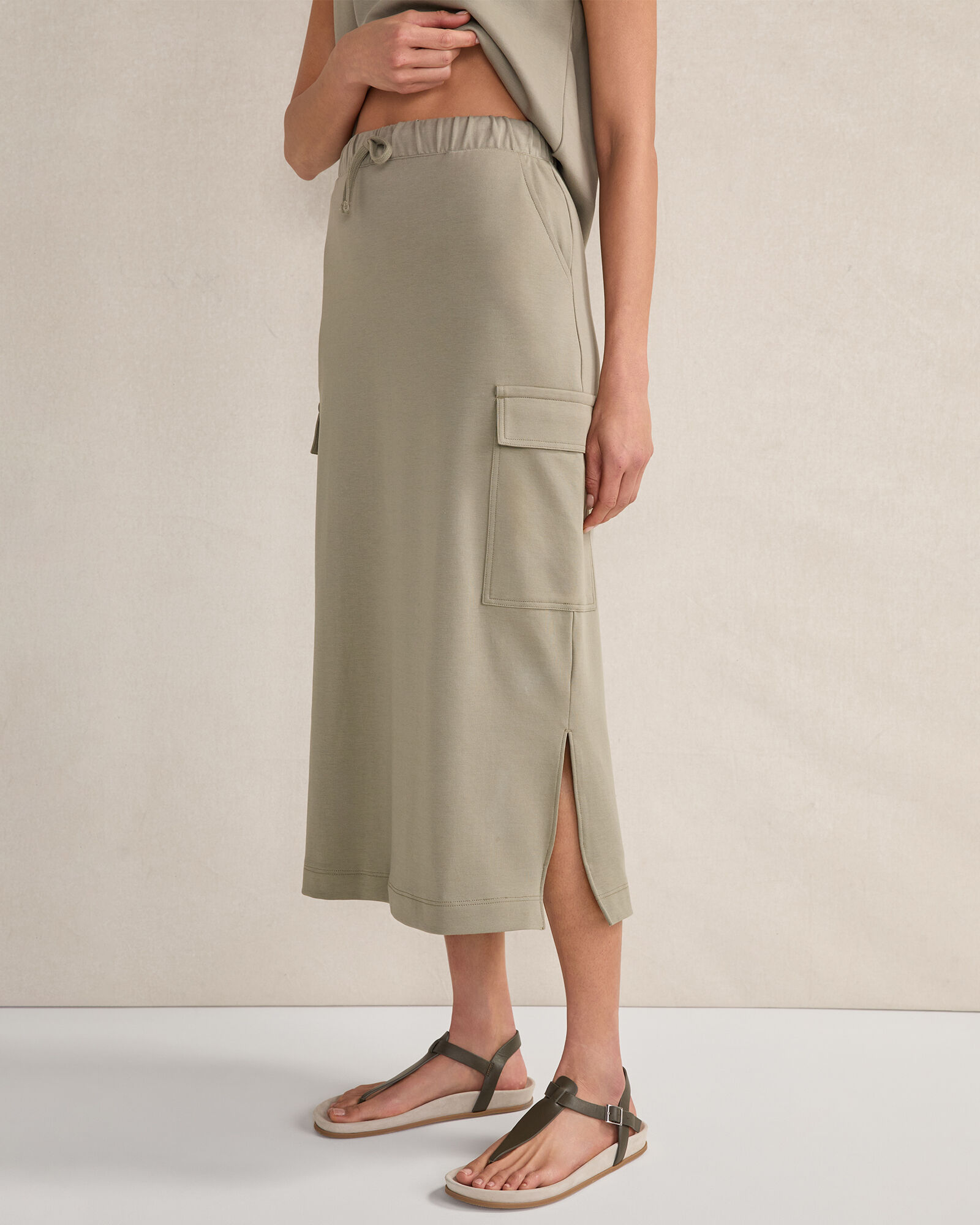 Organic Cotton Interlock Cargo Midi Skirt