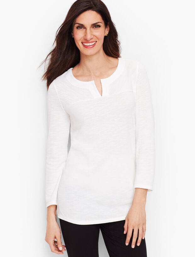 Textured Split-Neck Top - Solid