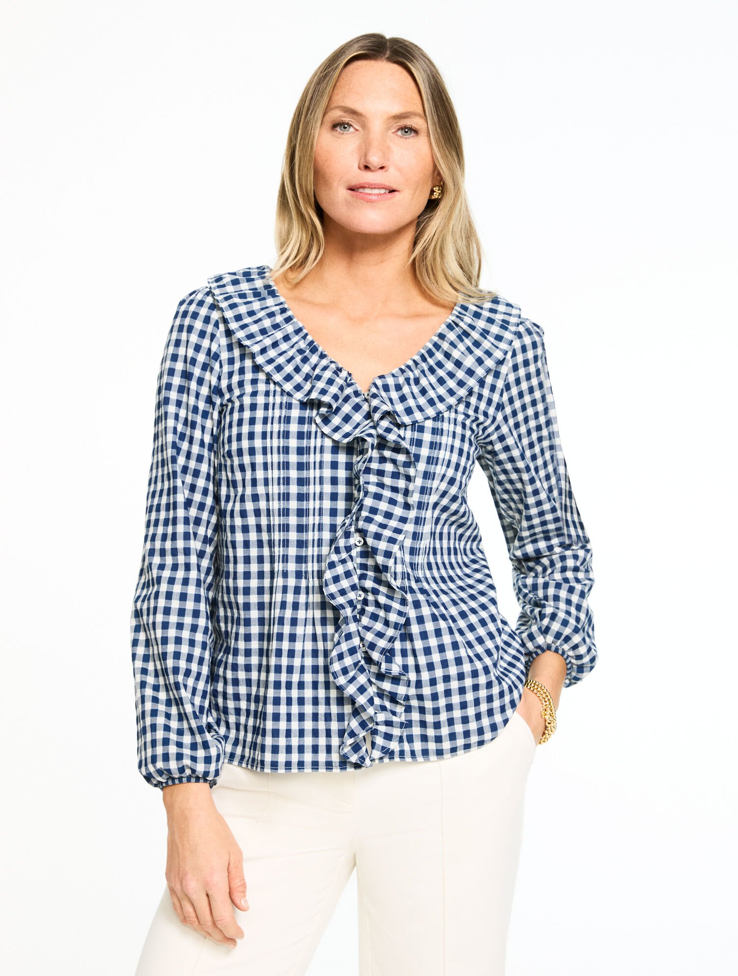 Pintuck Ruffle Trim Top - Regent Check