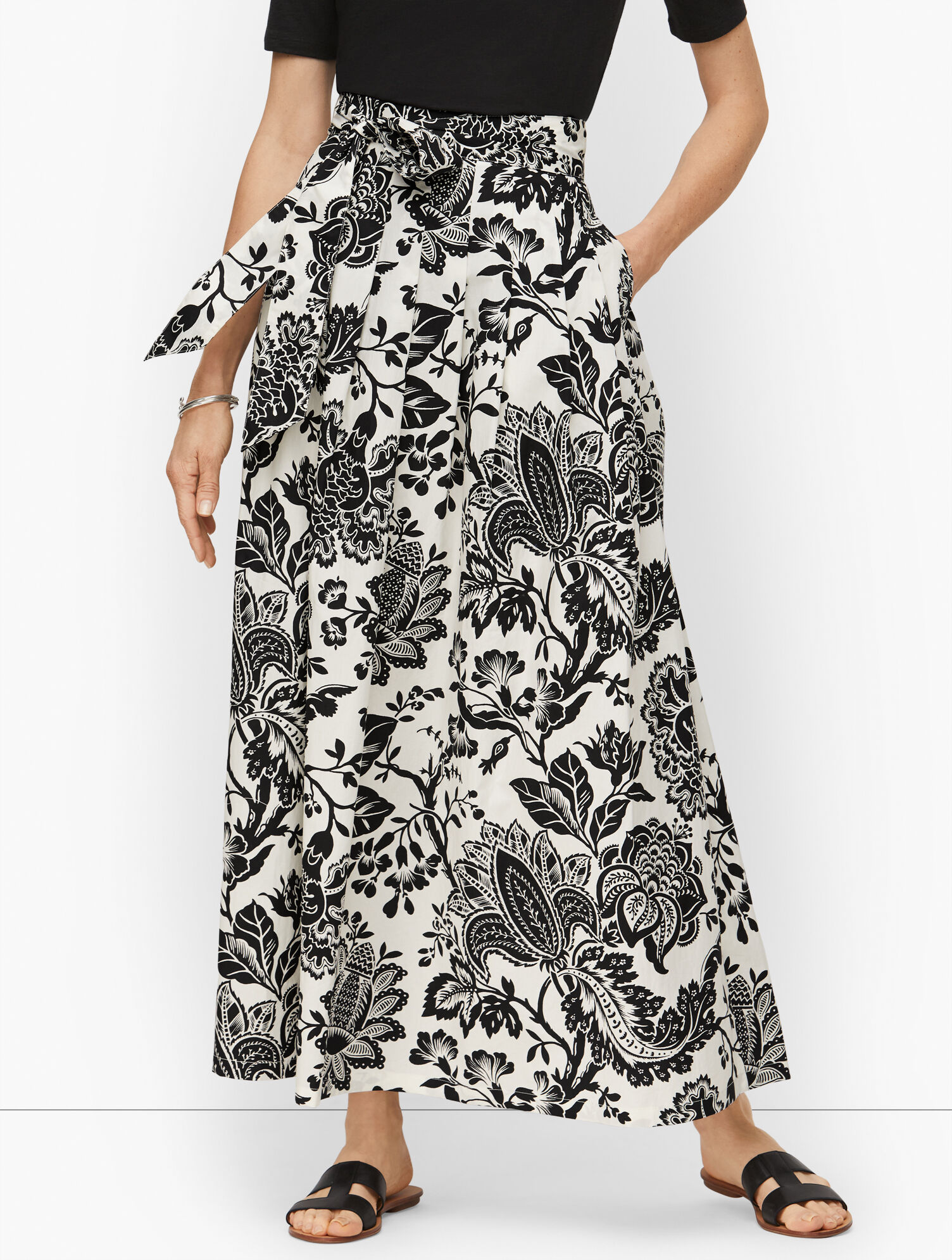 Bicolor Paisley Belted Maxi Skirt