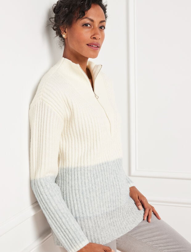 Zip Collar Sweater - Blocked Stripe
