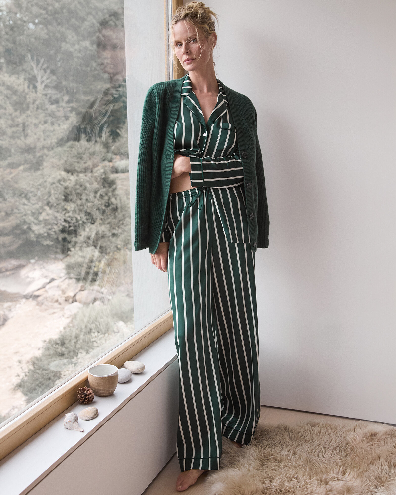 Washable Silk Pinstripe Pajama Pants