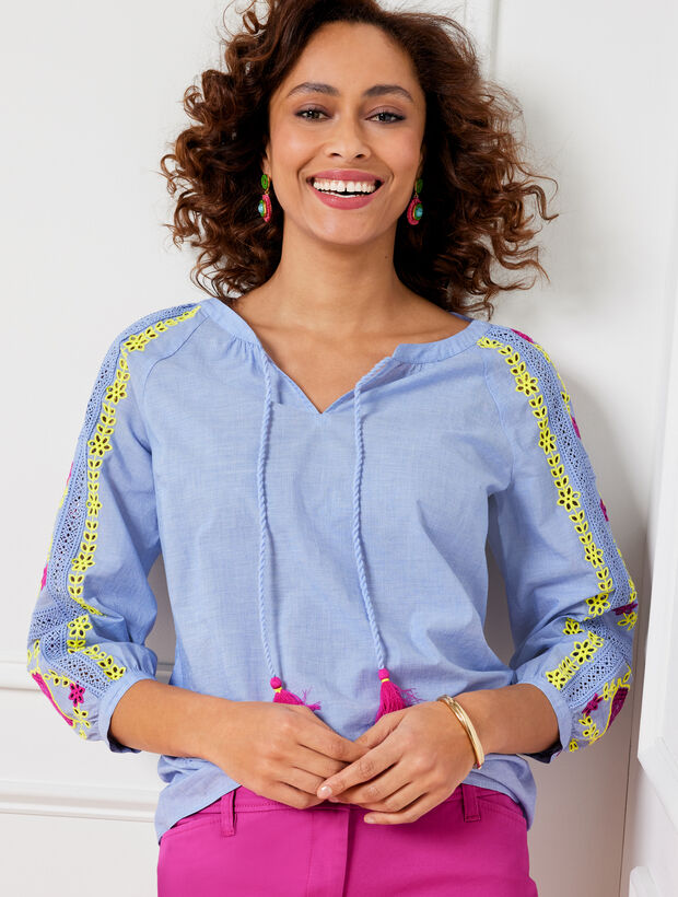 Contrast Embroidered Sleeve Popover
