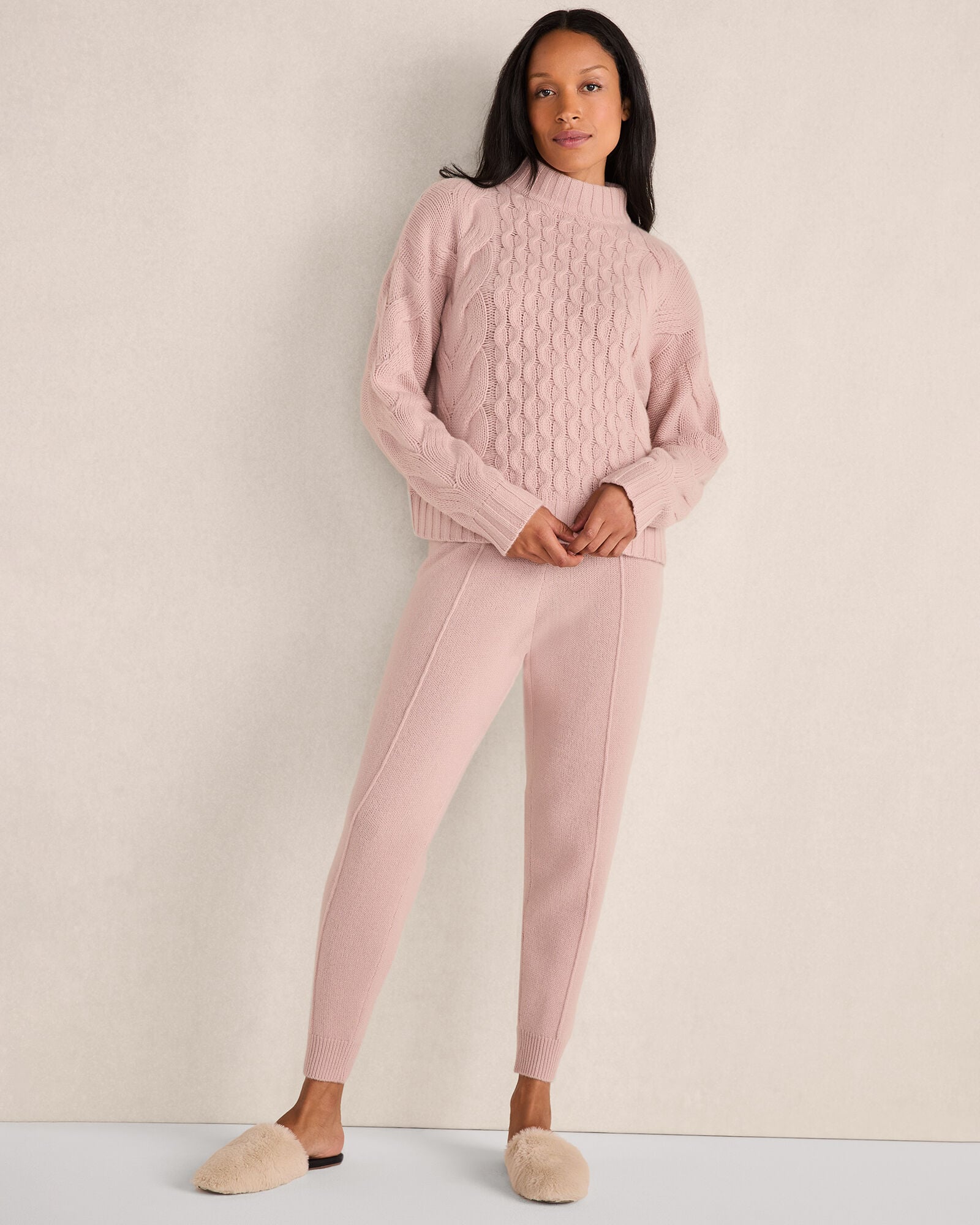 Cashmere Honeycomb Cable Mockneck Sweater