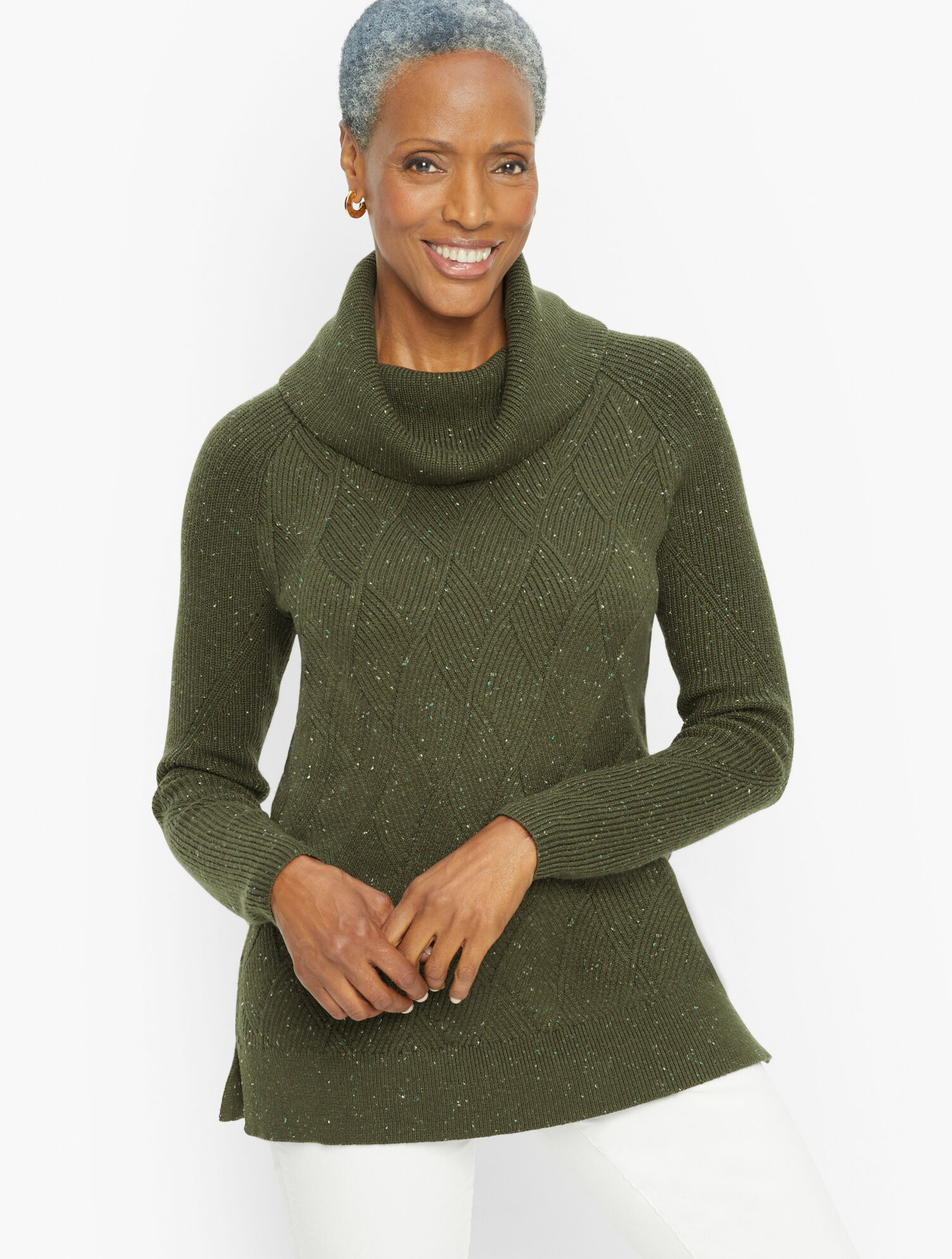 Cowlneck Diamond Tweed Pullover