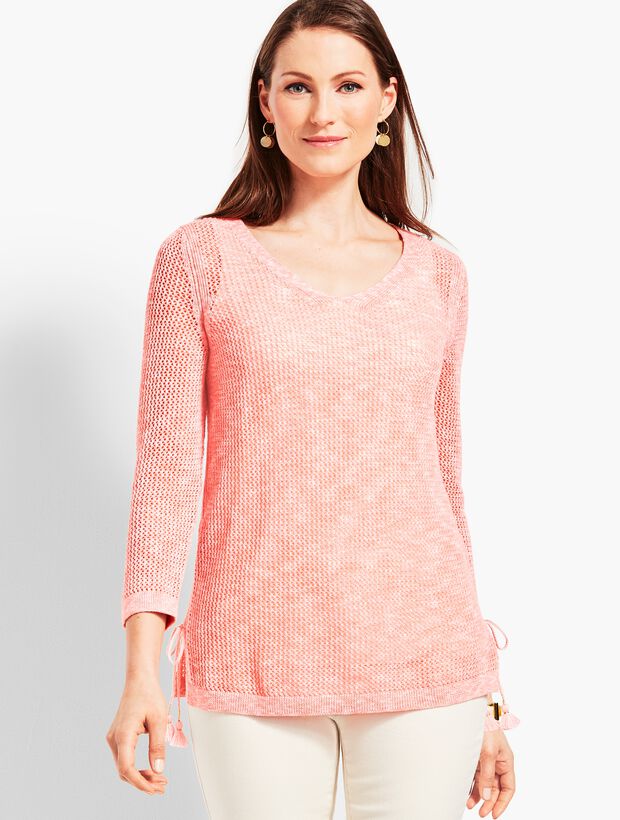 Space-Dye Mesh Side-Tie Sweater