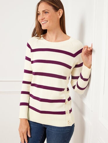 Button Detail Crewneck Sweater - Mariner Stripe