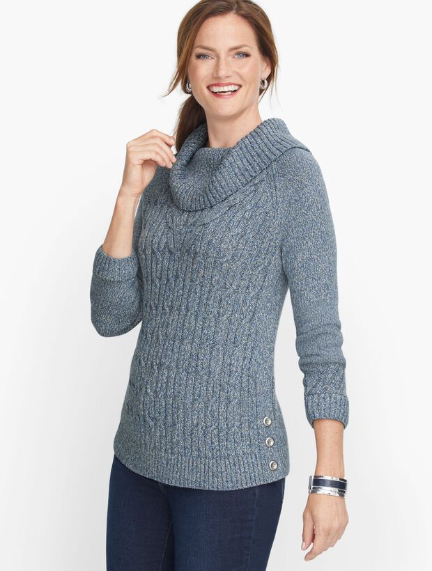 Cable Cowlneck Sweater - Marl