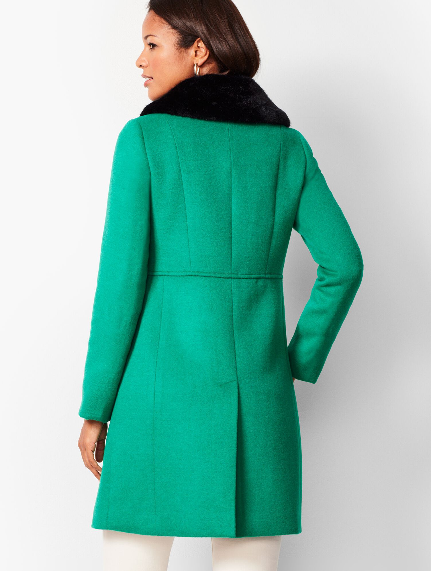 Faux-Fur-Trim Wool Coat