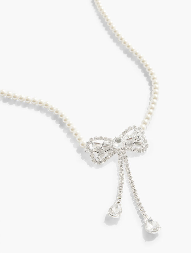 Crystal Bow Pearl Necklace
