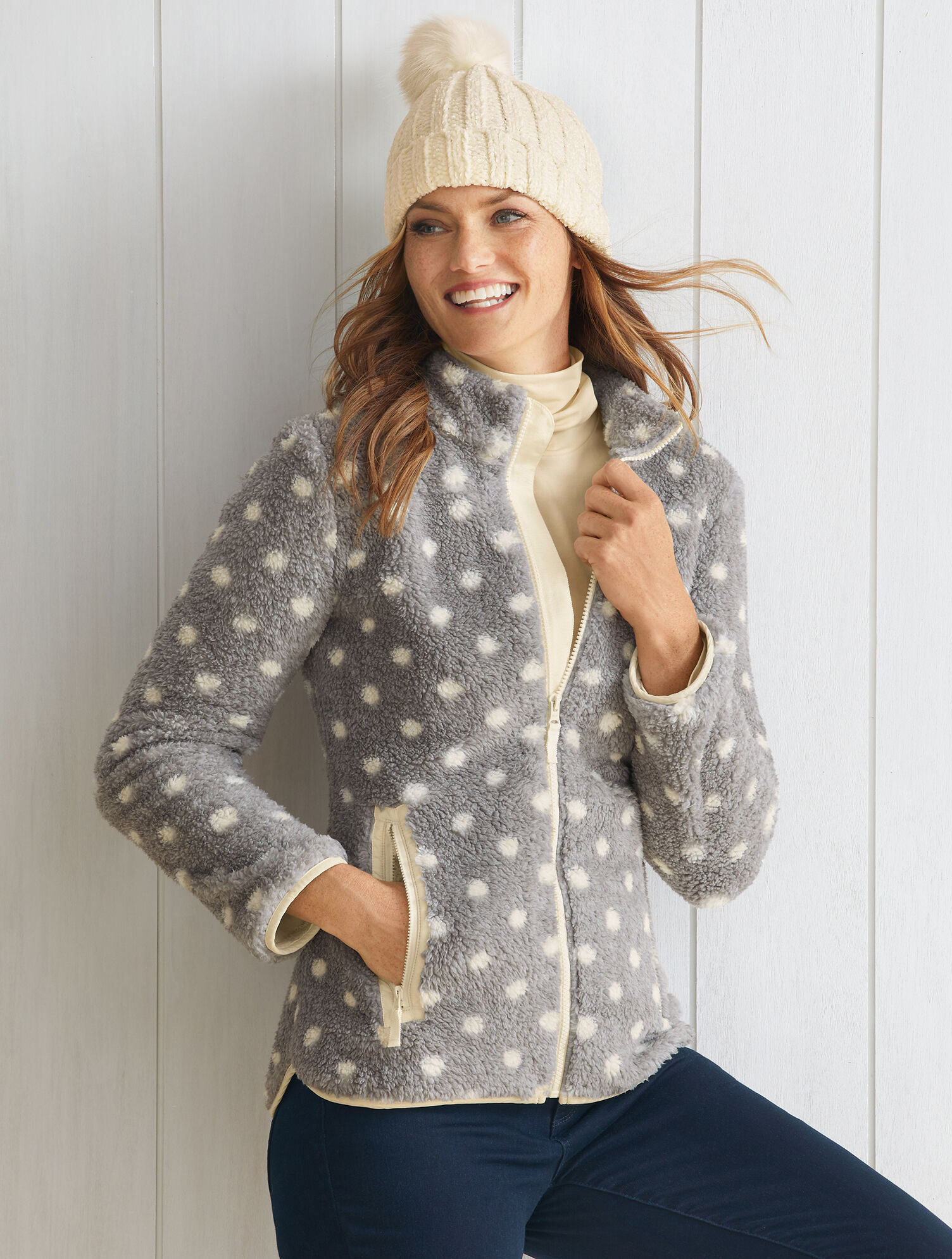 Sherpa Woven Trim Jacket - Dot | Talbots