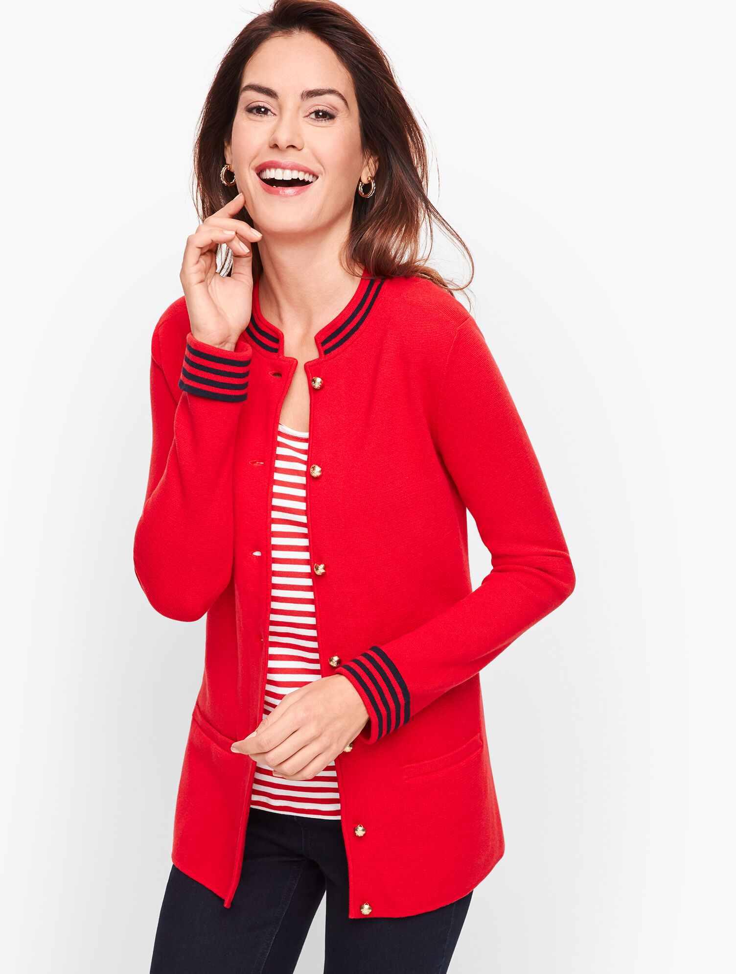 Stripe Trim Sweater Jacket | Talbots