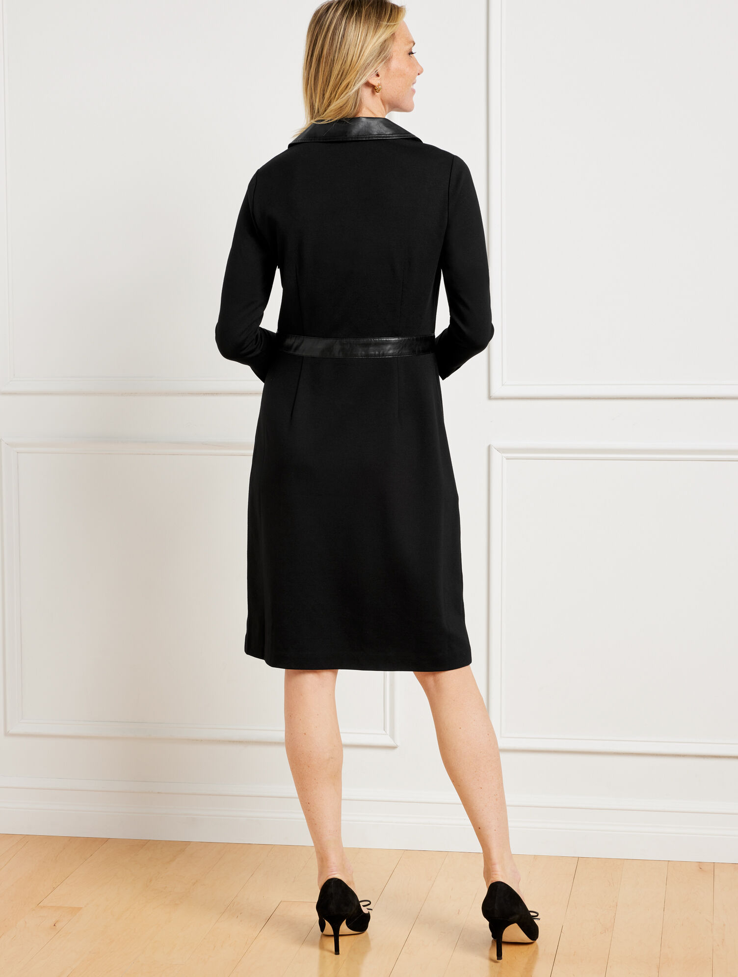 Faux Leather Trim Ponte Dress | Talbots