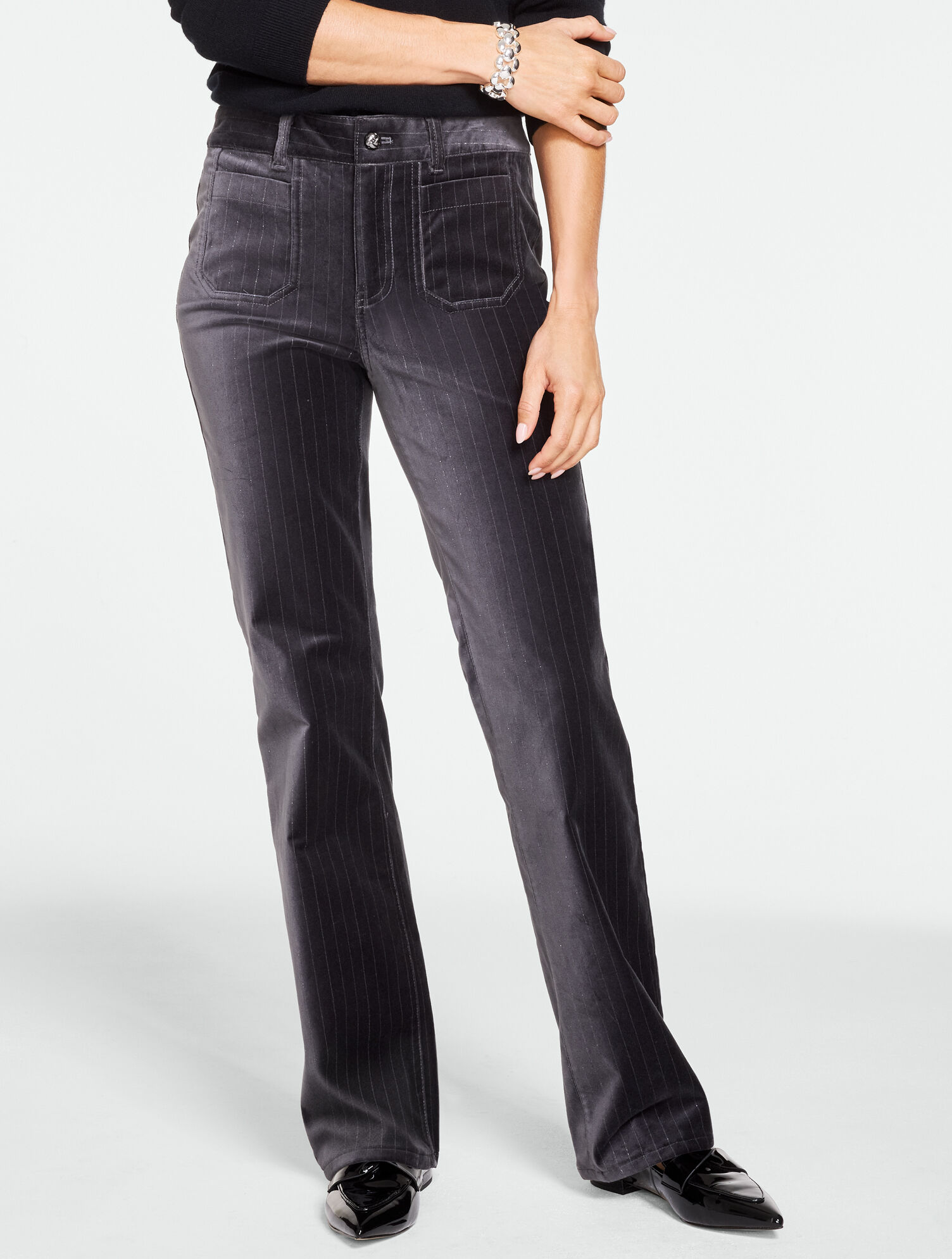 Velveteen Bootcut Pants - Metallic Pinstripe