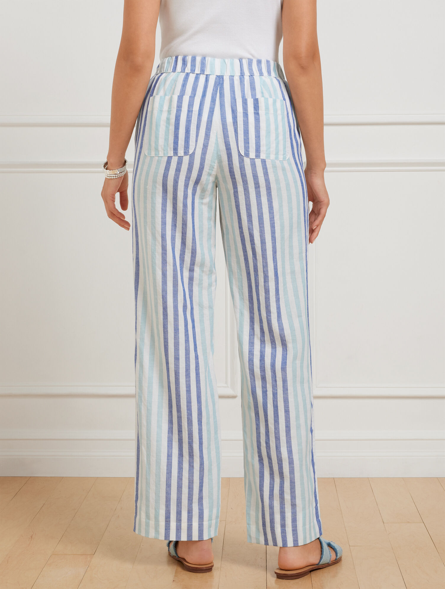 STRIPED TOUCH LINEN WIDE LEG PANTS main image 0