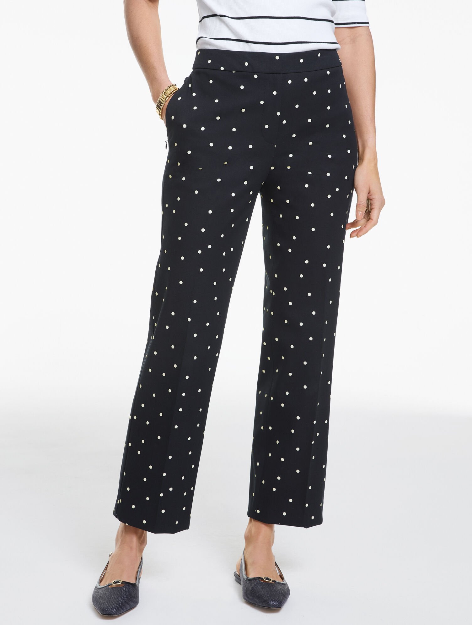 Cotton Bi-Stretch Straight Ankle Pants - Luminous Dot