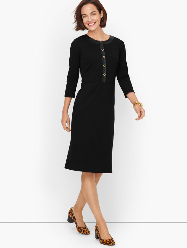 chinese dress ladies Ponte Flare Dress with Vegan Leather Trim Black / XL main image 0