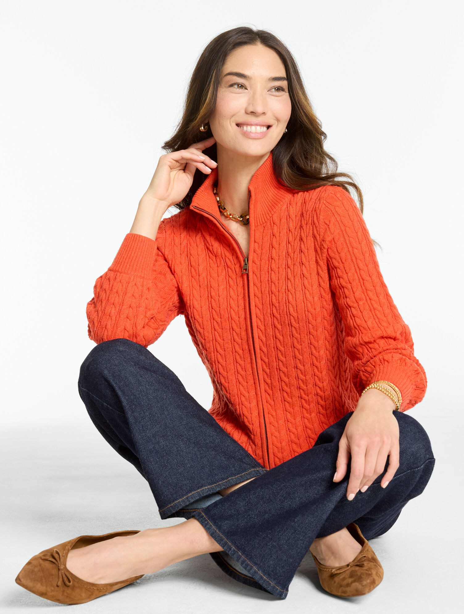 Cable Knit Full-Zip Cardigan