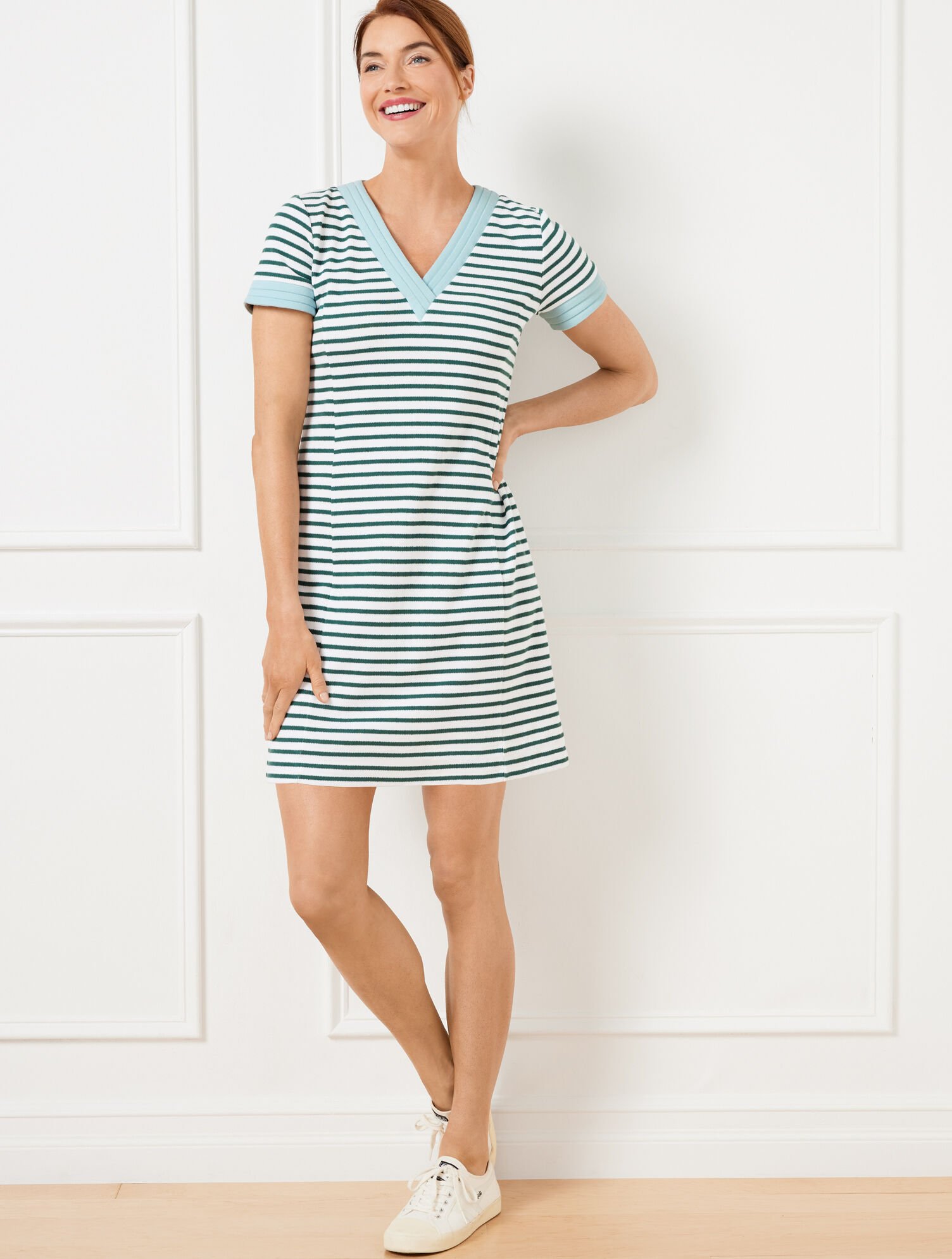 Contrast Trim V-Neck T-Shirt Dress | Talbots
