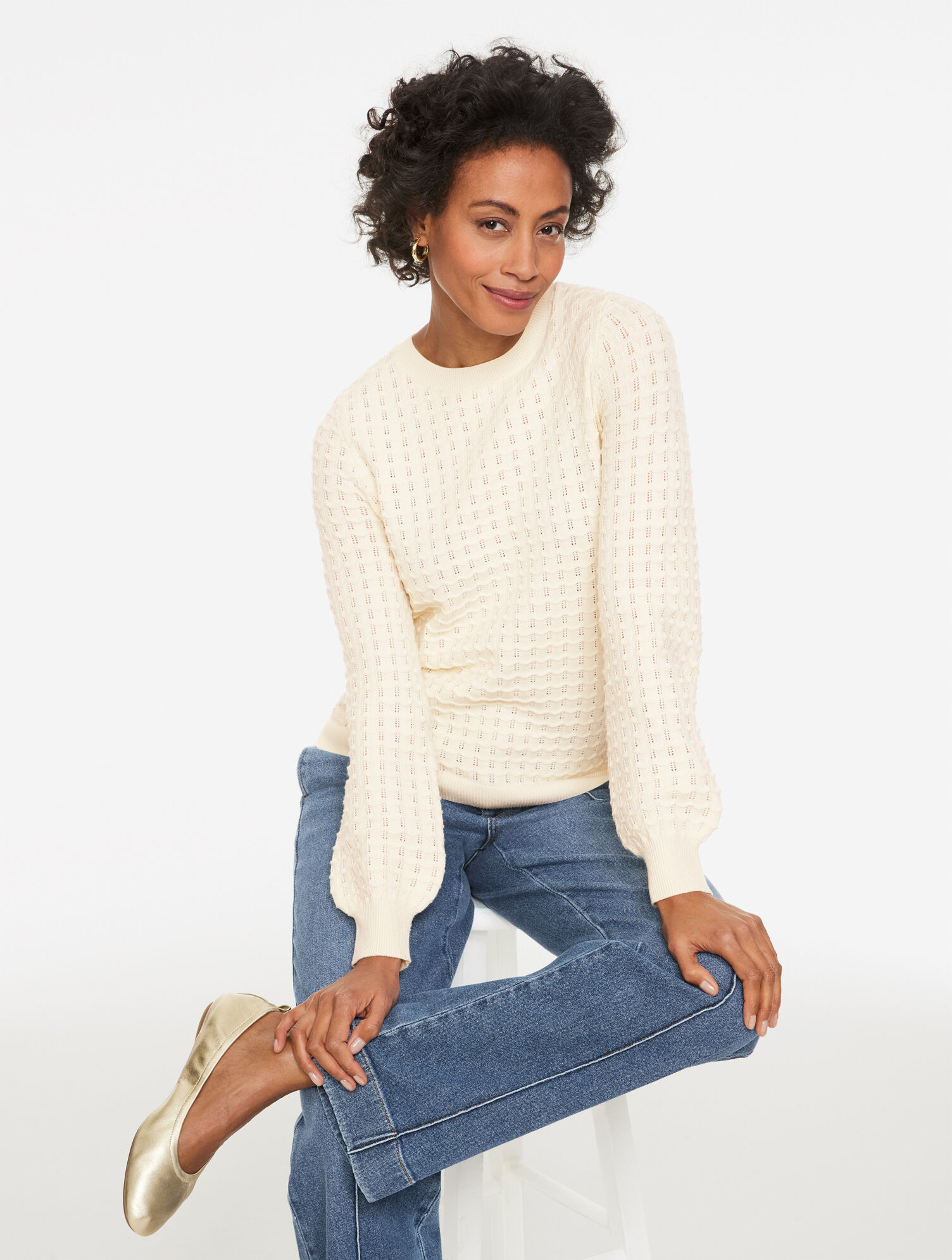 Pointelle Crewneck Pullover