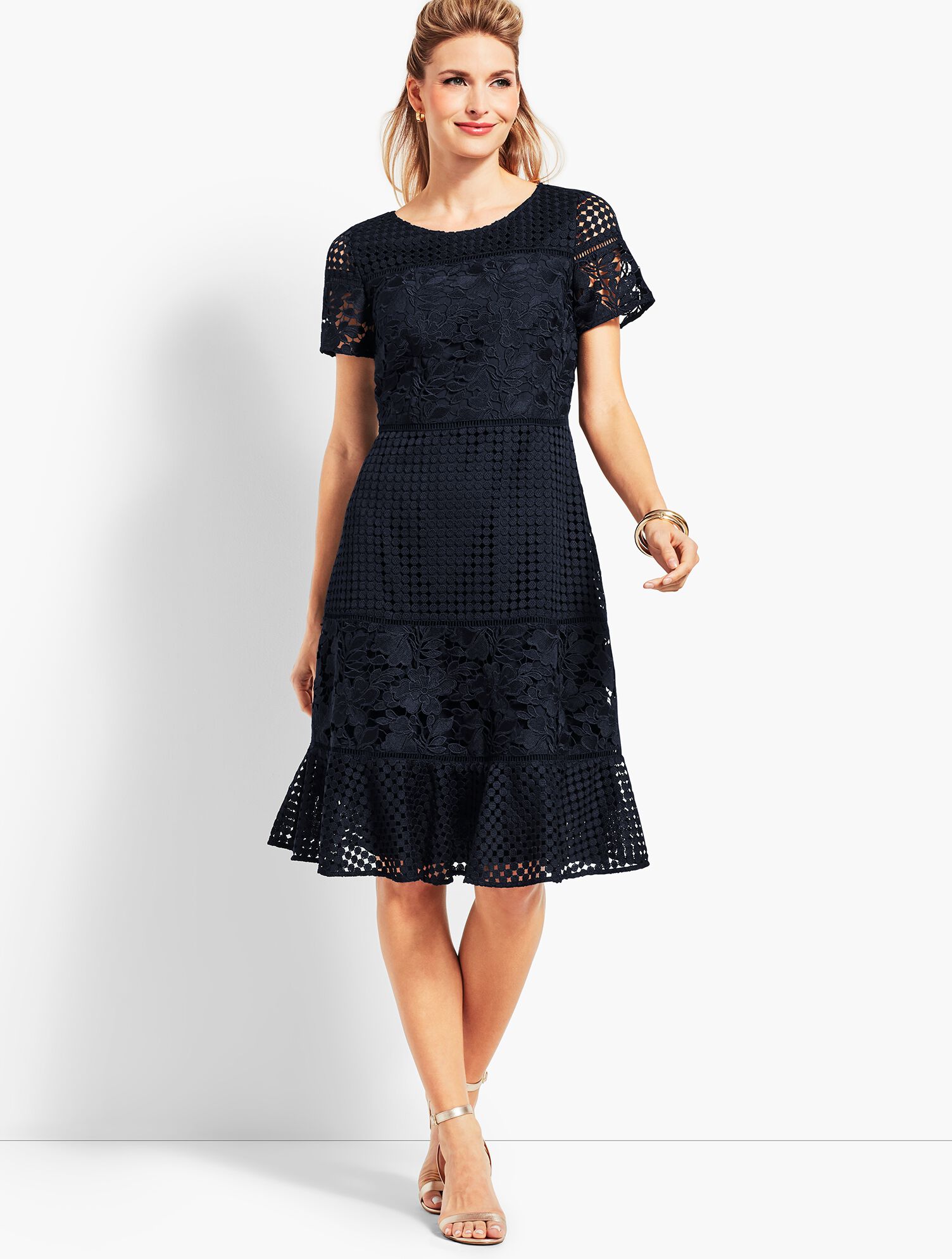 MARK&LONA 25SS EVOLVE FLARE DRESSワンピース Mixed Lace Fit-And-Flare Dress | Talbots