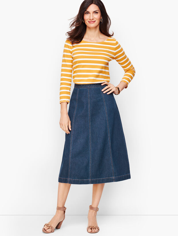 Denim A-Line Midi Skirt