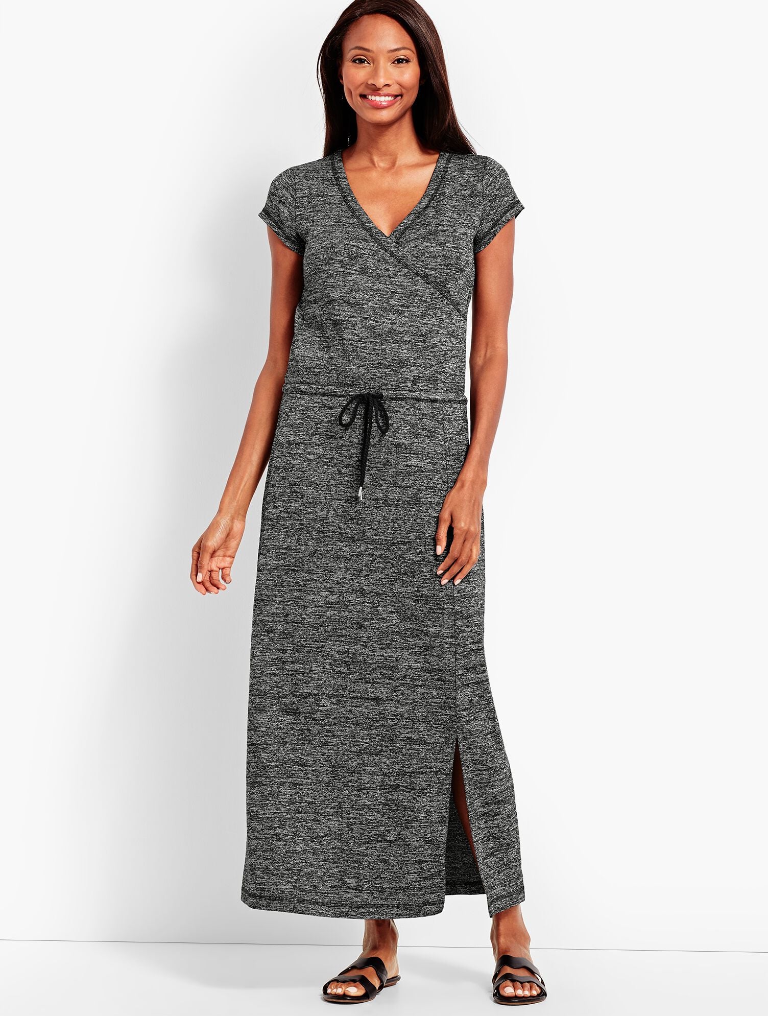 Marled Soft-Drape Jersey Drawstring-Waist Dress | Talbots